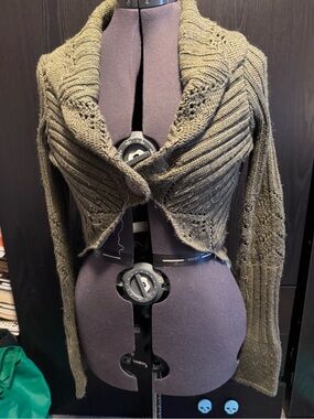 Dynamite Olive Cropped Shawl-Collar Cardigan